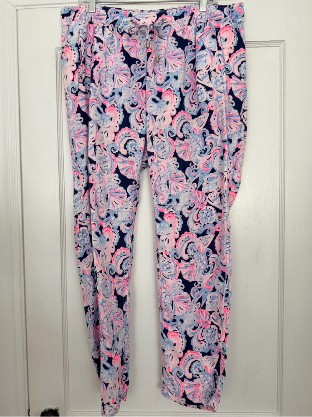 Lilly Pulitzer Taron linen pants High Tide Navy It’s for Shore women’s XL